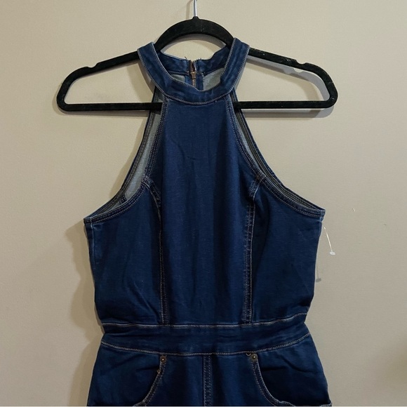 New! Free People curvy Sydney denim halter neck flare leg jumpsuit 28039 - Picture 9 of 16